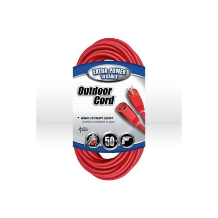 Southwire SJTW Extension Cord, 14 AWG, Outdoor, 14/3, 1 Outlets, 5-15R, Red, 5-15P, 50 ft 2408